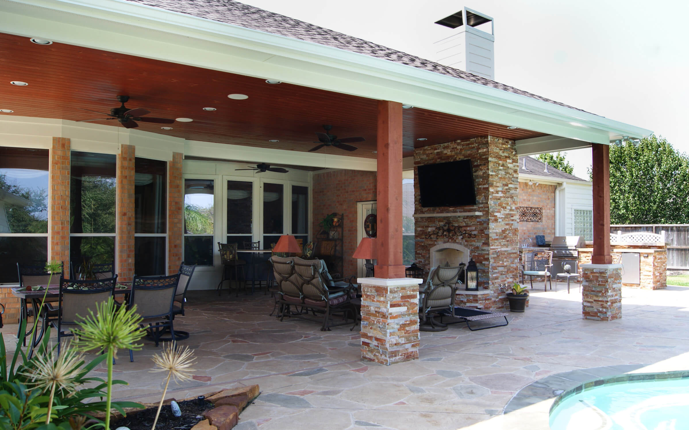 Cypress Patio Cover with Fireplace & Kitchen - Texas ...