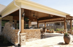 Katy area patio cover and pergola with a great kitchen
