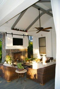 Patio cover with fireplace and vaulted ceiling Houston
