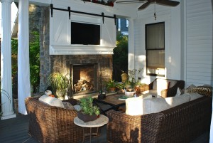 outdoor living area with fireplace Houston
