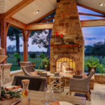 Outdoor fireplace and living room Sugar Land