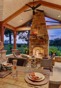 Outdoor fireplace and living room Sugar Land