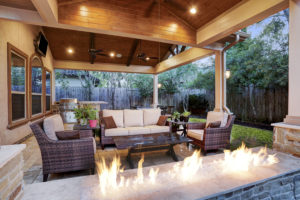 Firepit in Houston area patio cover