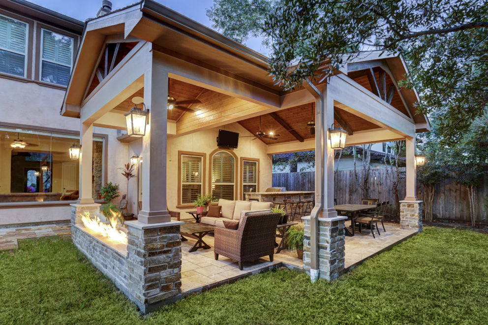 Gabled roof with vaulted ceilings patio cover Houston