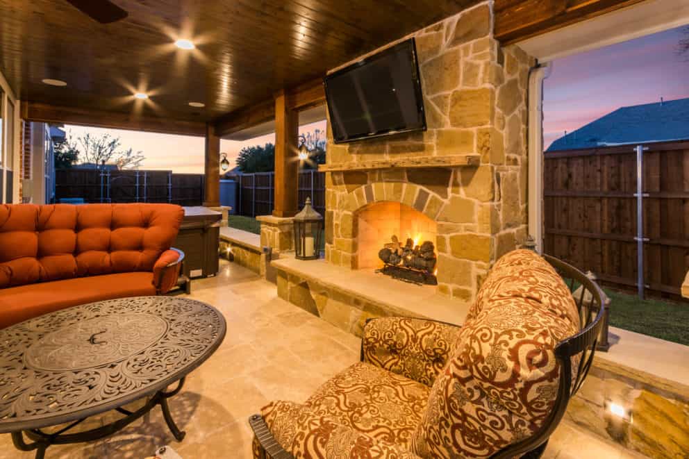 Outdoor living room with fireplace Lewisville