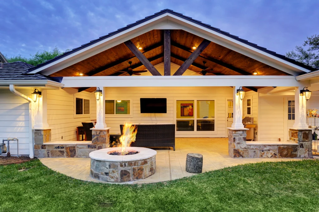 Patio Cover with a Fire Pit in Houston